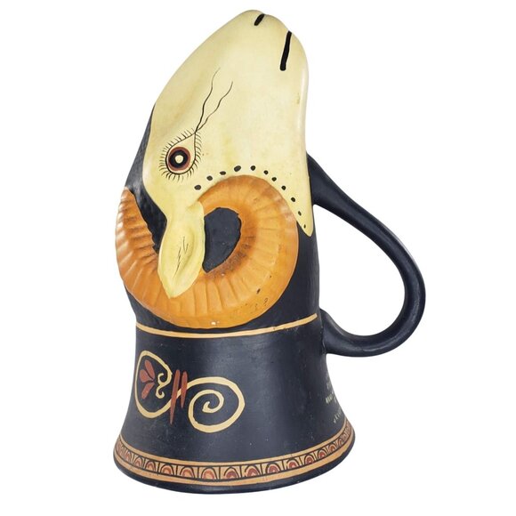 Rare Vintage Rams Head Cup Rhyton Hand Painted Keramikos Greece - Picture 4 of 11